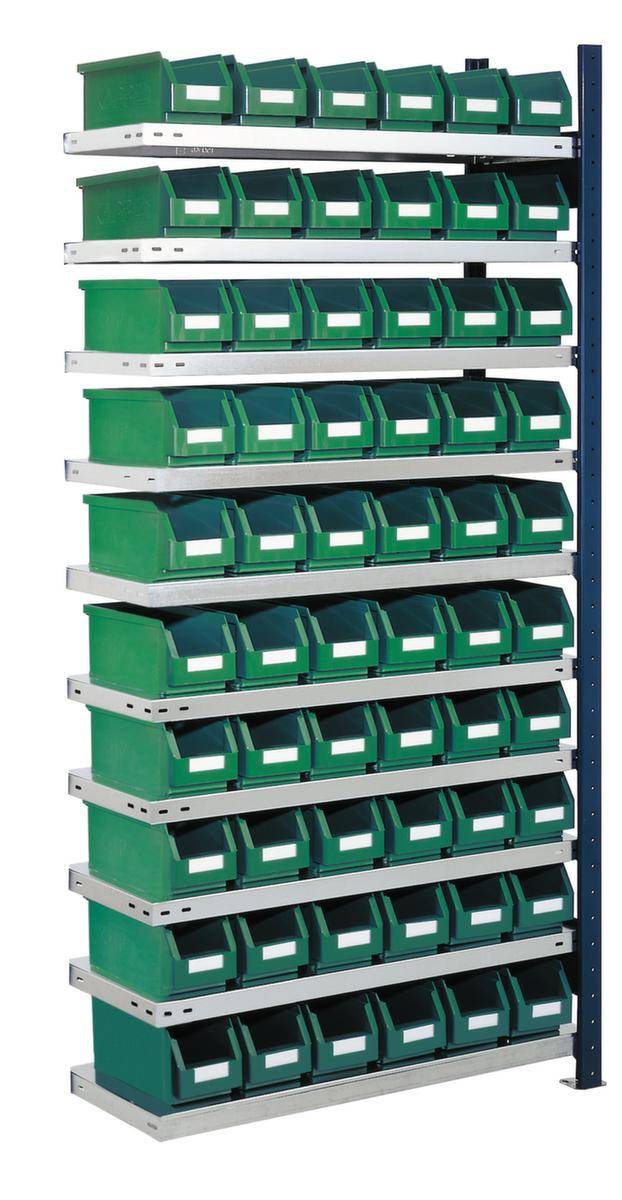 Sichtlagerkastenregal,Anbaufeld,HxBxT 2000x1003x300mm,60 Kästen PE,Fachlast 100kg,10xStahlboden,einseitig-0