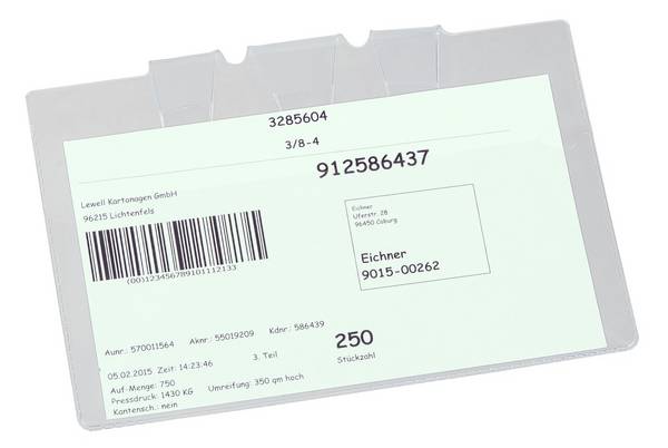 Sichttasche,DIN A5,quer,HxB 165x237mm,z. Einhängen,Hartfolie,transparent