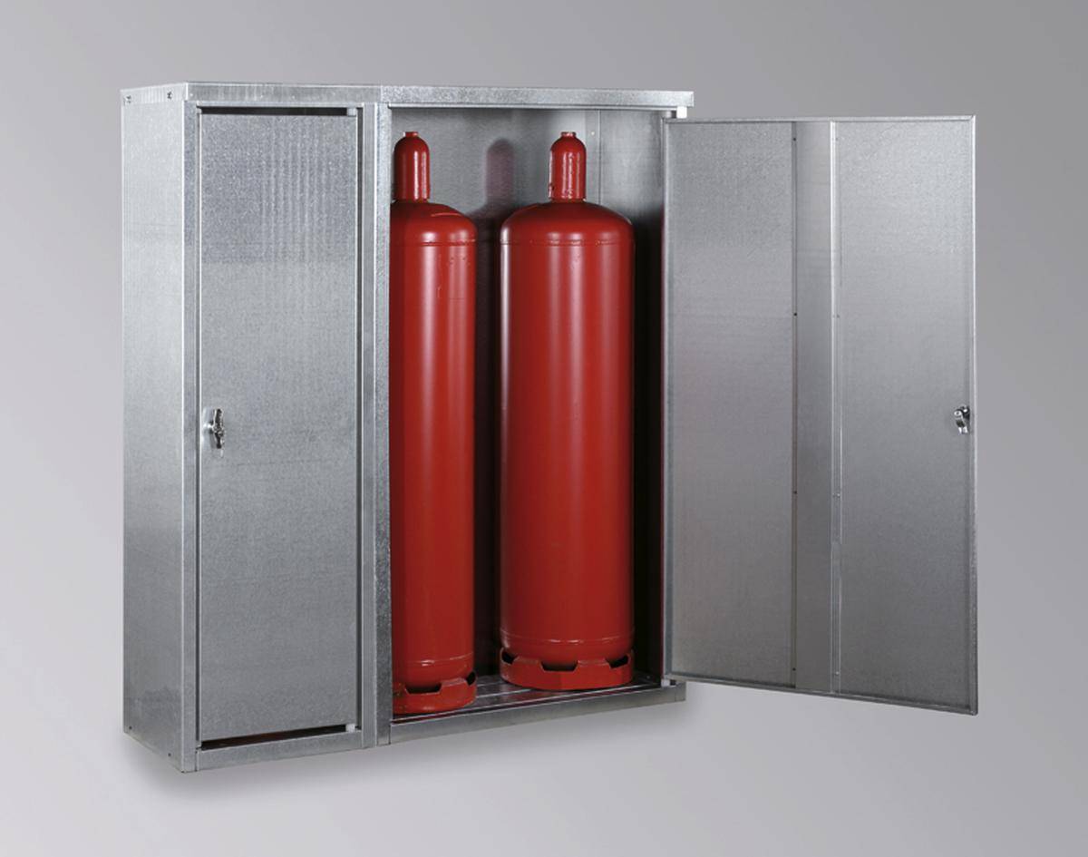 Gasflaschenschrank,f. 3x33kg Flasche,HxBxT 1435x1320x400mm,m. Dach,Doppel-Flügeltür,Stahl verzinkt-0