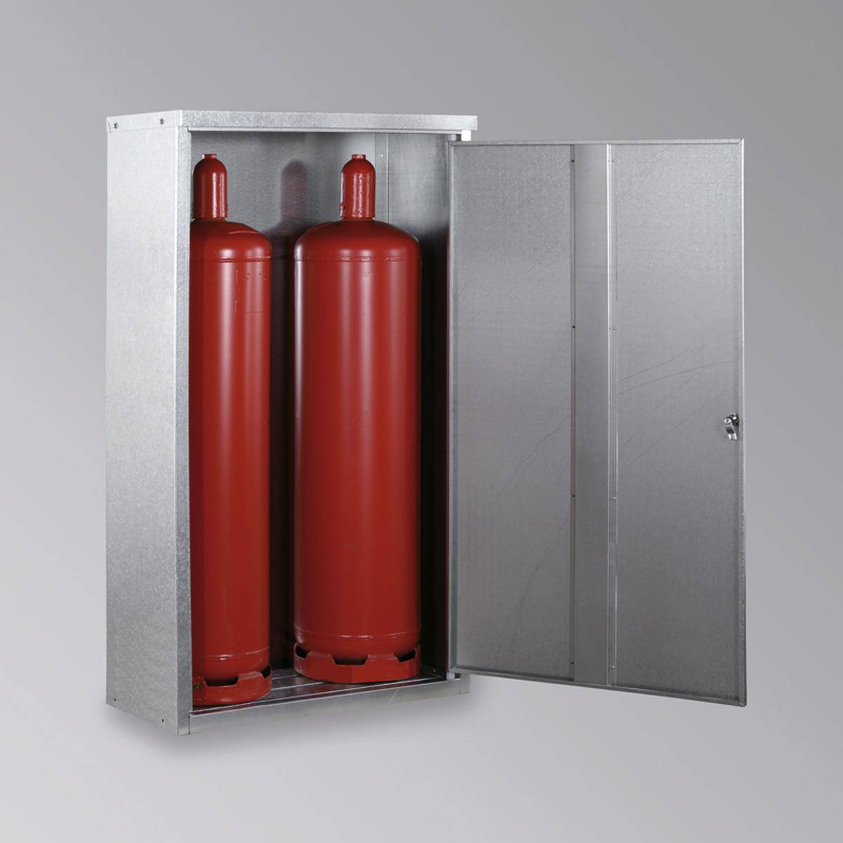 Gasflaschenschrank,f. 2x33kg Flasche,HxBxT 1435x860x400mm,m. Dach,Flügeltür,Stahl verzinkt-0