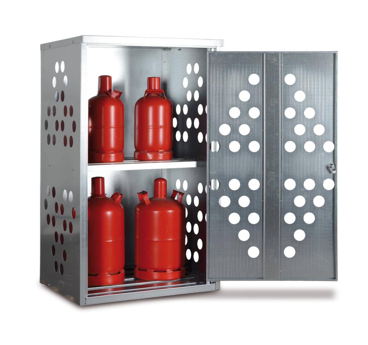 Gasflaschenschrank,f. 10x11kg Flasche,HxBxT 1435x860x720mm,m. Dach,Flügeltür,Stahl verzinkt-0