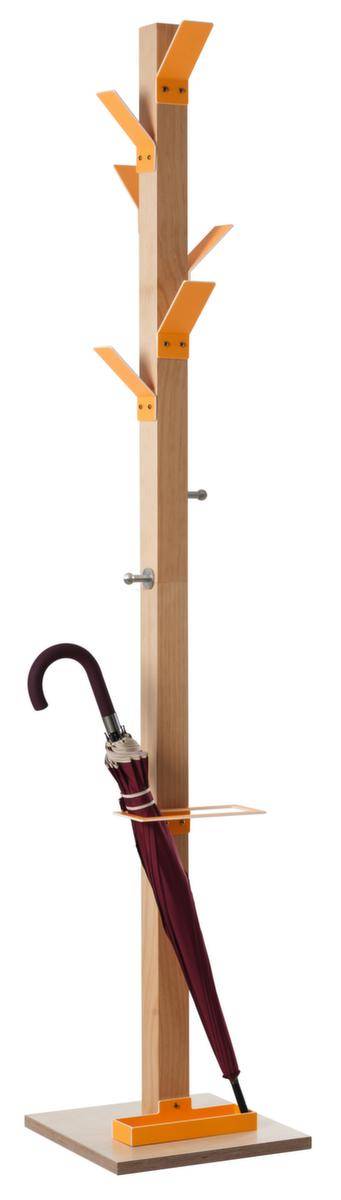 Garderobenständer,6 Mantel-/2 Taschenhaken,Schirmhalter/Tropfmulde,Holz/Polystyrol,natur/orange-0