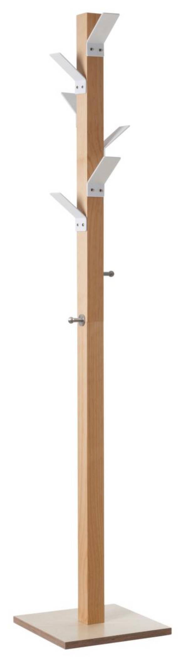 Garderobenständer,6 Mantel-/2 Taschenhaken,Holz/Polystyrol,natur/weiß
