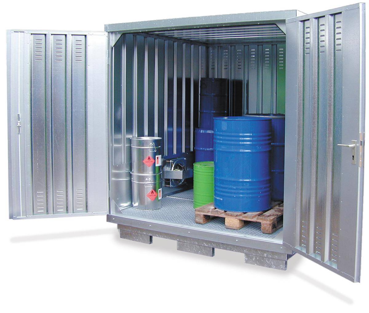 Gefahrstoff-Container,f. wasserg./brennbare Stoffe,Lagerung aktiv,HxBxT 2385x4075x2075mm,RAL5012-1