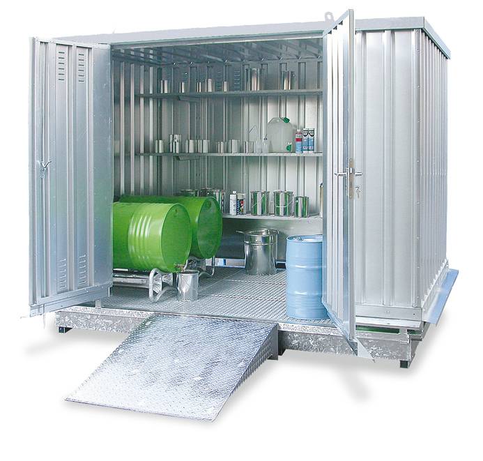 Gefahrstoff-Container,f. wasserg./brennbare Stoffe,Lagerung passiv,HxBxT 2570x6075x2075mm,verzinkt-3