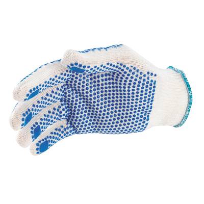 Noppenhandschuh,Polyester/Baumwolle,weiß/blau,Beschichtung PVC-Noppen,nahtlos,Größe 9