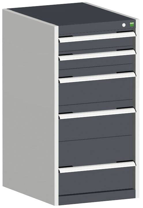 Schubladenschrank,HxBxT 1000x525x525mm,5 Schublade(n),Normallastauszug,5-Stift-Wechselkern,Korpus RAL7035,Front RAL7016-0