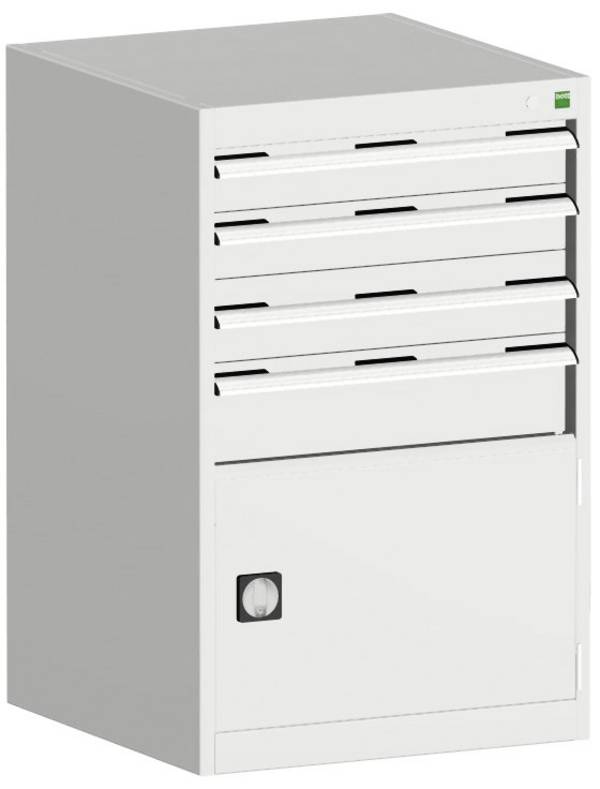 Schubladenschrank,HxBxT 1000x650x525mm,4 Schublade(n),Normallastauszug,5-Stift-Wechselkern,Korpus RAL7035,Front RAL7035