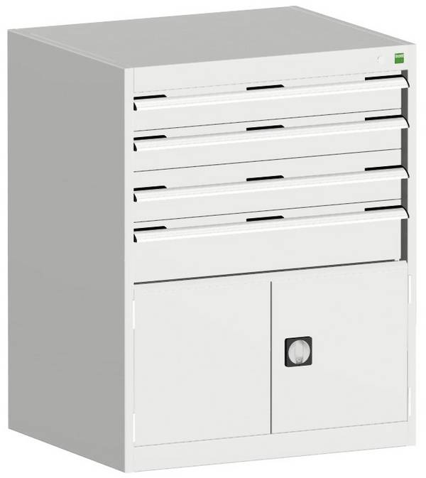 Schubladenschrank,HxBxT 1000x800x650mm,4 Schublade(n),Normallastauszug,5-Stift-Wechselkern,Korpus RAL7035,Front RAL7035