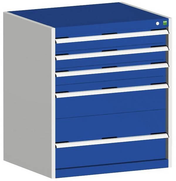 Schubladenschrank,HxBxT 900x800x650mm,5 Schublade(n),Schwerlastauszug,5-Stift-Wechselkern,Korpus RAL7035,Front RAL5010