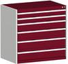 Schubladenschrank,HxBxT 1000x1050x650mm,6 Schublade(n),Normallastauszug,5-Stift-Wechselkern,Korpus RAL7035,Front RAL3004