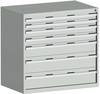 Schubladenschrank,HxBxT 1000x1050x650mm,7 Schublade(n),Schwerlastauszug,5-Stift-Wechselkern,Korpus RAL7035,Front RAL7035