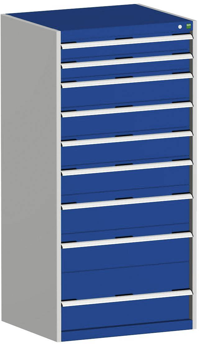 Schubladenschrank,HxBxT 1600x800x650mm,9 Schublade(n),Schwerlastauszug,5-Stift-Wechselkern,Korpus RAL7035,Front RAL5010-4