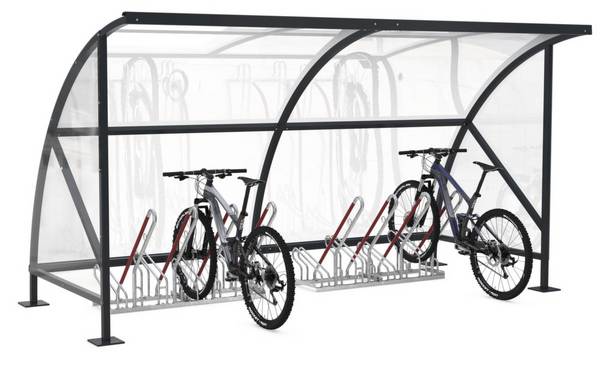 Fahrradüberdachung,HxBxT 2290x4130x2180mm,Dach Polycarbonat,Gestell RAL9016