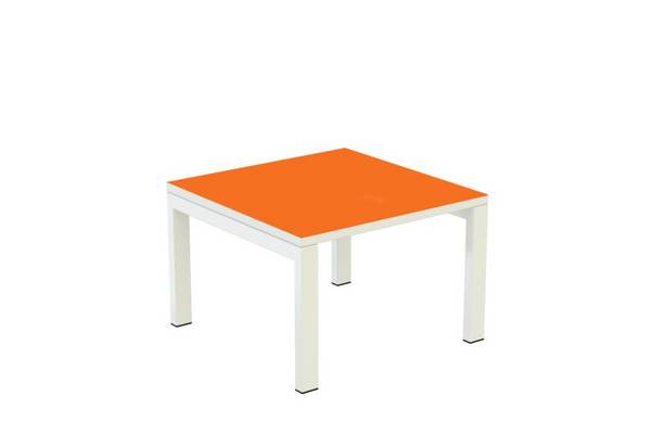 Beistelltisch,HxBxT 400x600x600mm,quadratisch,4-Fuß weiß,Vierkantrohr,Platte orange