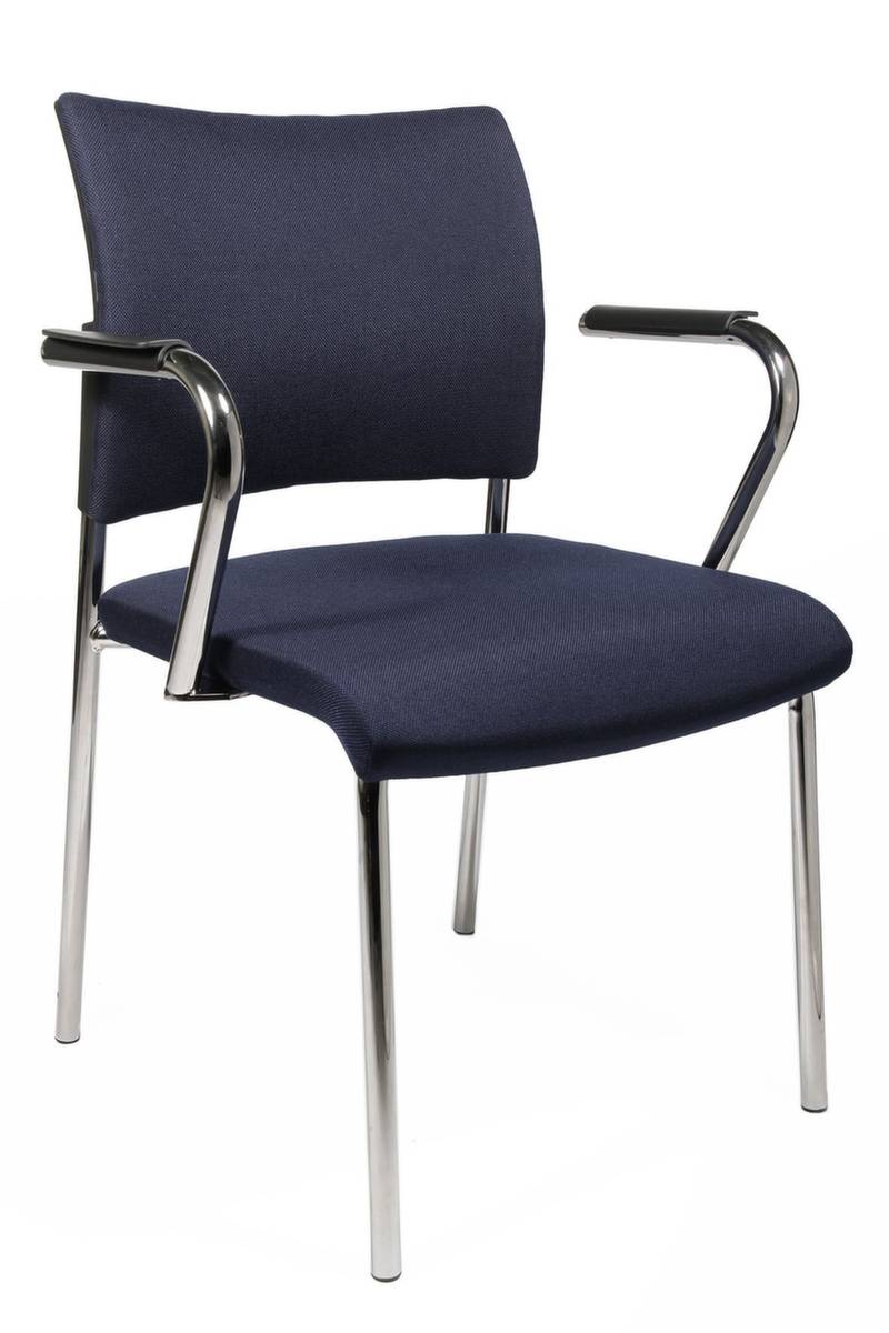 Besucherstuhl,4-Fuß Rundrohr verchromt,m. Armlehnen,Sitz Stoff dunkelblau,ergonomisch gewölbte Rückenlehne-0