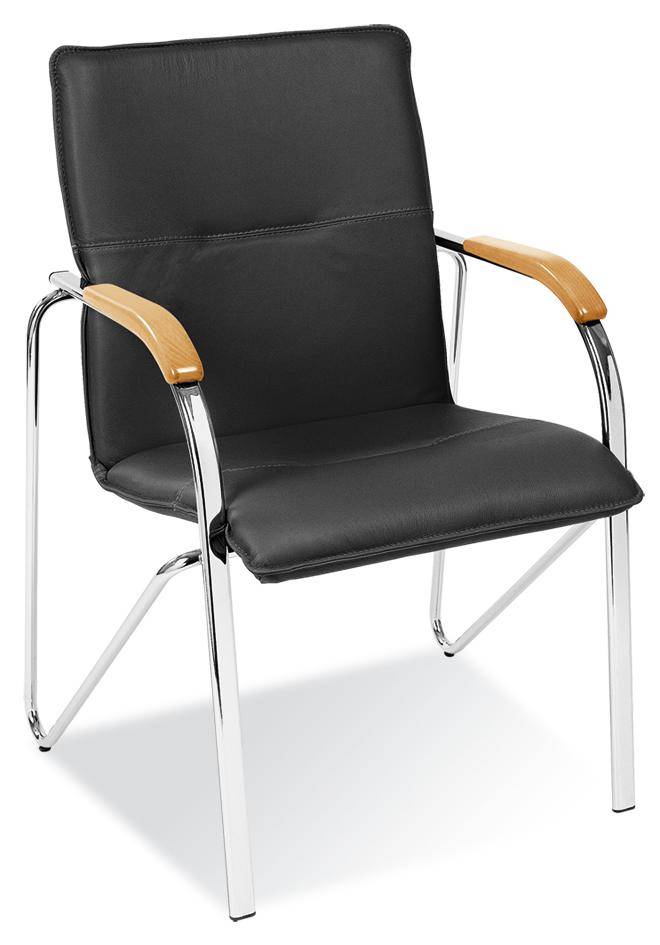 Besucherstuhl,4-Fuß Ovalrohr verchromt,m. Armlehnen,Sitz Leder schwarz,Rücken Leder schwarz,Rückenform gerade-0