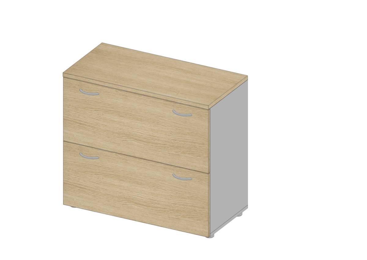 Hängeregistraturschrank,HxBxT 815x900x450mm,2 HR-Auszüge,Korpus alu,Front Eiche-0