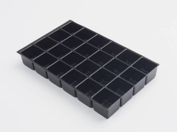 Schubladeneinsatzset,24 Fächer,f. Front H 51mm,BxT 232x365mm,Kunststoff,schwarz