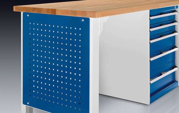 Seitenpanel,f. Werkbank,BxT 610x25mm,m. perfo-Lochung,RAL5010-0