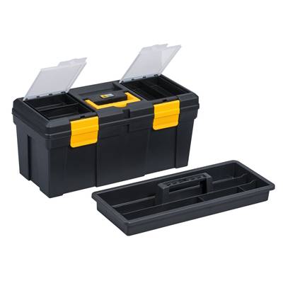 Werkzeugkasten,HxBxT 240x510x240mm,Kleinteilefächer,Tragekasten,PP,schwarz/gelb