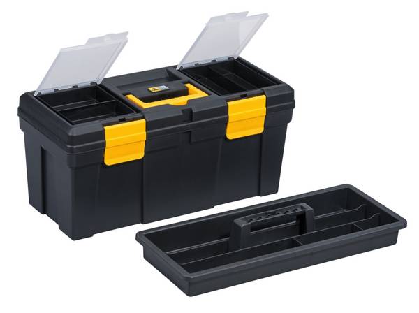 Werkzeugkasten,HxBxT 240x510x240mm,Kleinteilefächer,Tragekasten,PP,schwarz/gelb