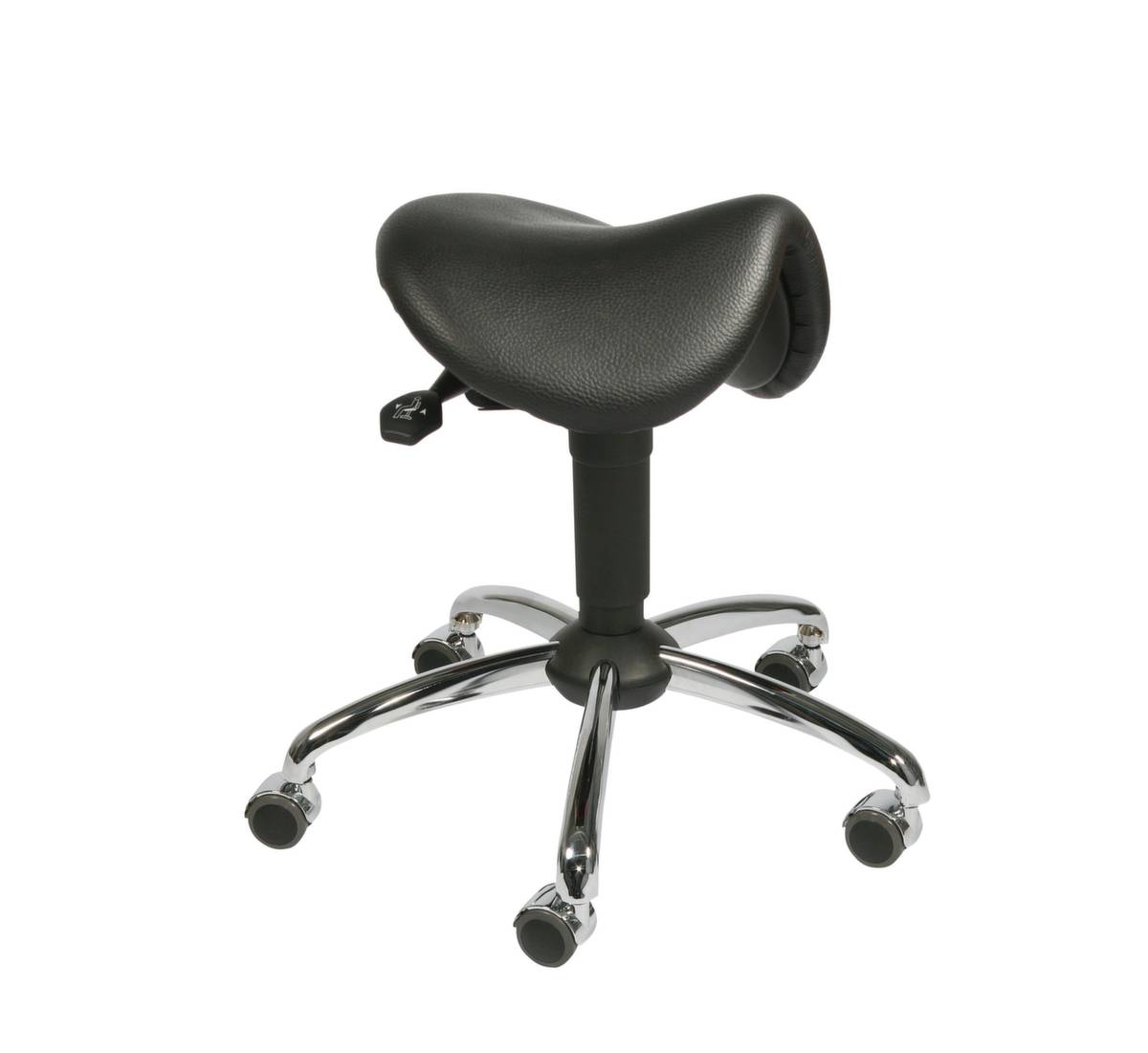 Sattelsitzhocker,Sitz H 495-625mm,Sitz Kunstleder schwarz,Gestell Stahl,Rollen-0