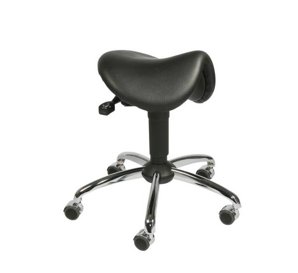 Sattelsitzhocker,Sitz H 495-625mm,Sitz Kunstleder schwarz,Gestell Stahl,Rollen