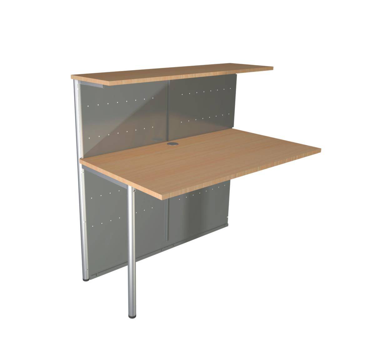 Anbautheke gerade,HxBxT 1150x1160x700mm,Platte Buche,Front alusilber,Lochplatten-0