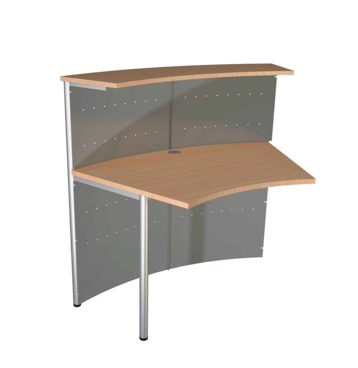 Anbautheke 45°,HxBxT 1150x1180x700mm,Platte Buche,Front alusilber,Lochplatten-0