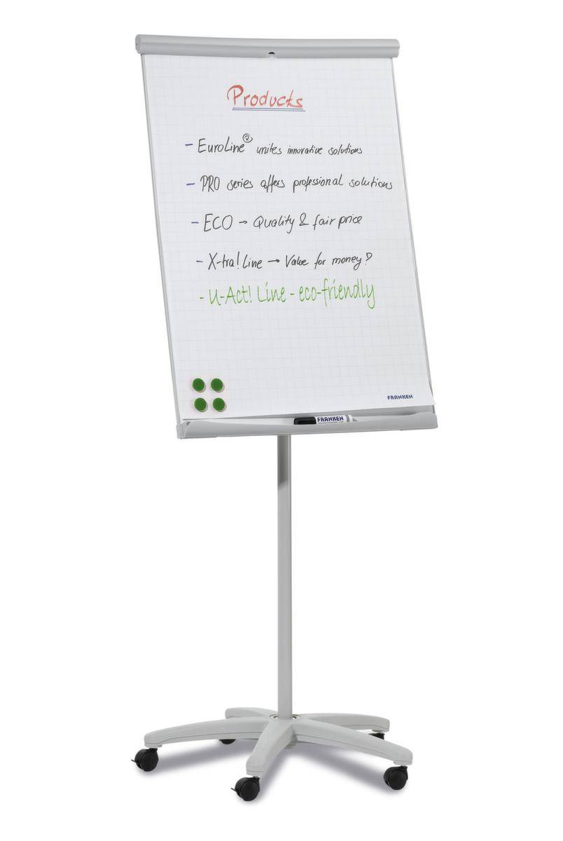Flipchart,H 1860mm,Tafel HxB 1000x700mm,magnethaftend,m. Ablageschale,Gestell hellgrau,5 Rollen-0