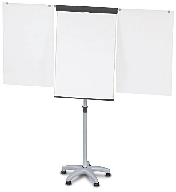 Flipchart,H 1780-1960mm,Tafel HxB 970x660mm,magnethaftend,m. 2 Papierhalter,Ablageschale,Gestell grau,5 Rollen