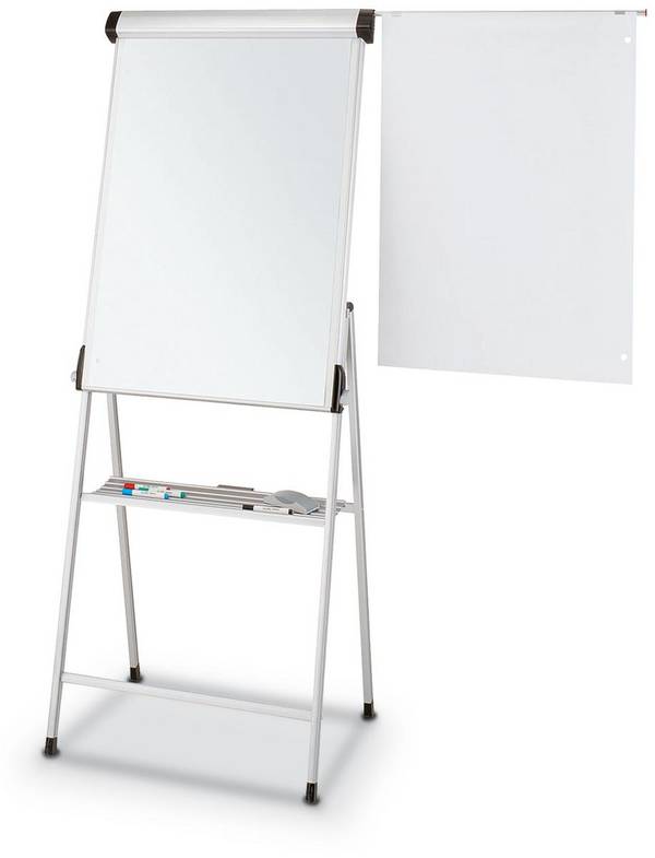 Flipchart,H 1250-2000mm,Tafel HxB 960x690mm,kunststoffbeschichtet,magnethaftend,m. Papierhalter,Ablagefläche,Gestell Alu
