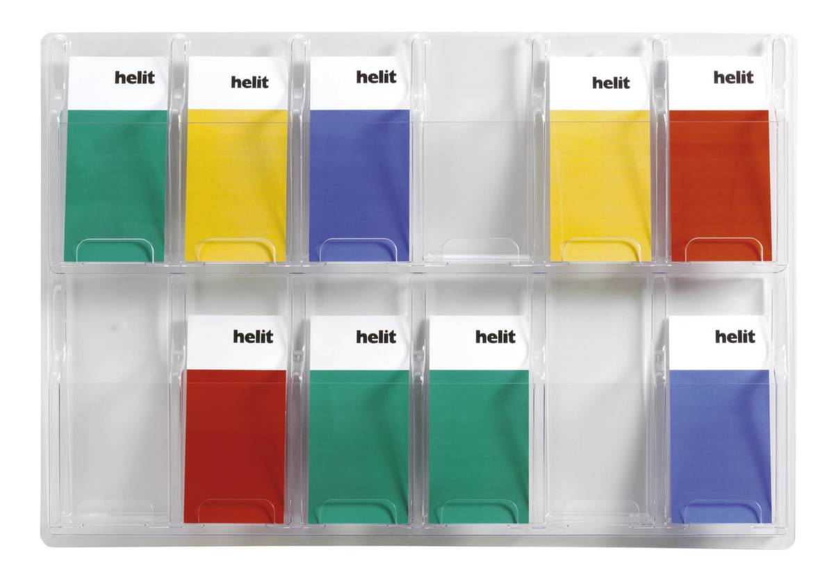 Wandprospekthalter,HxBxT 520x766x51mm,f. 12xDIN lang,Ablage(n) transparent,Gestell transparent-0
