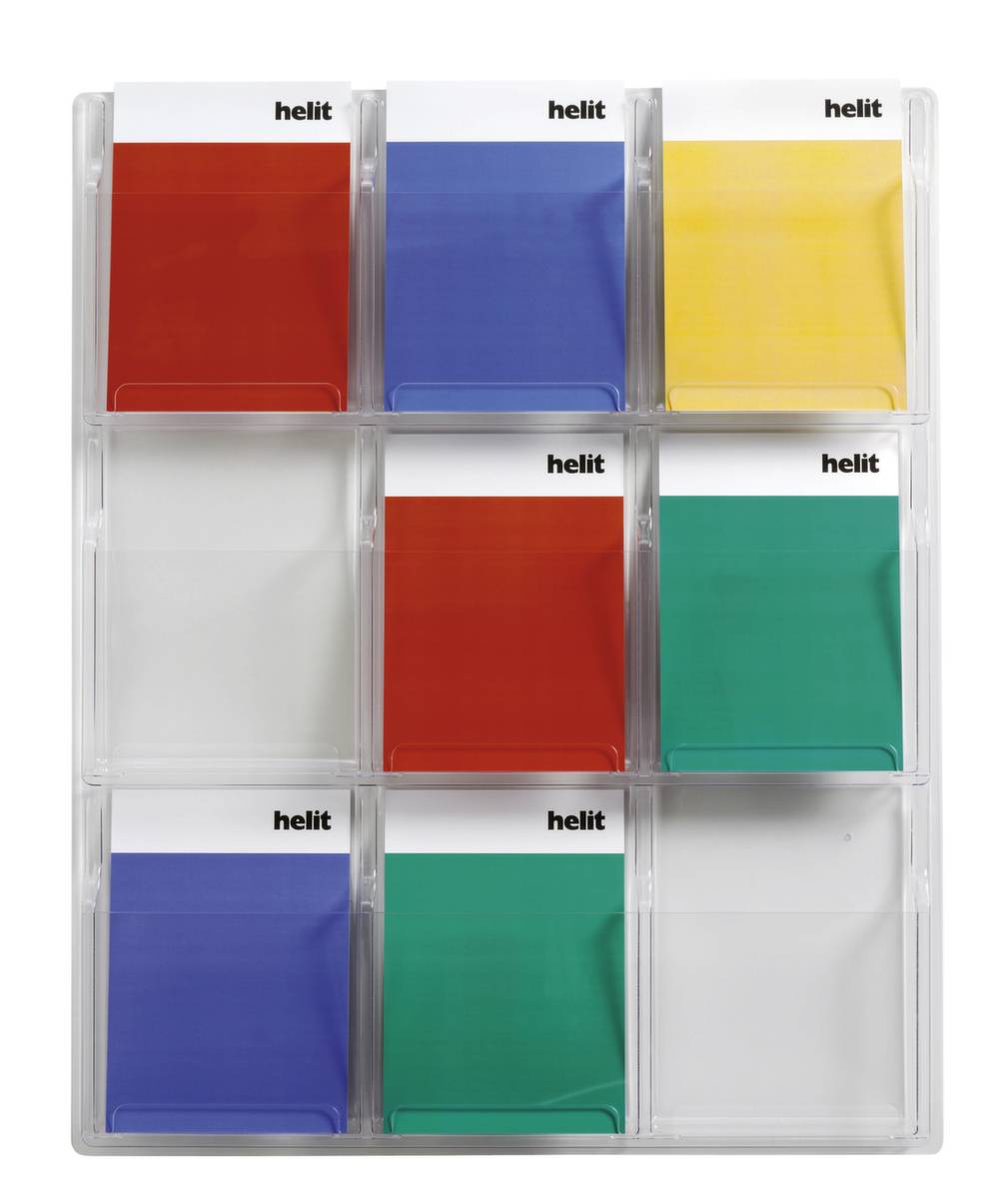 Wandprospekthalter,HxBxT 945x766x51mm,f. 9xDIN A4,Ablage(n) transparent,Gestell transparent-0