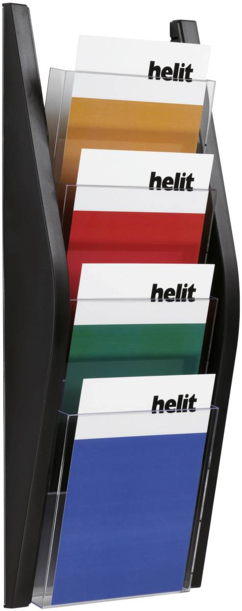 Wandprospekthalter,HxBxT 540x220x80mm,f. 4xDIN A5,Ablage(n) transparent,Gestell schwarz-0