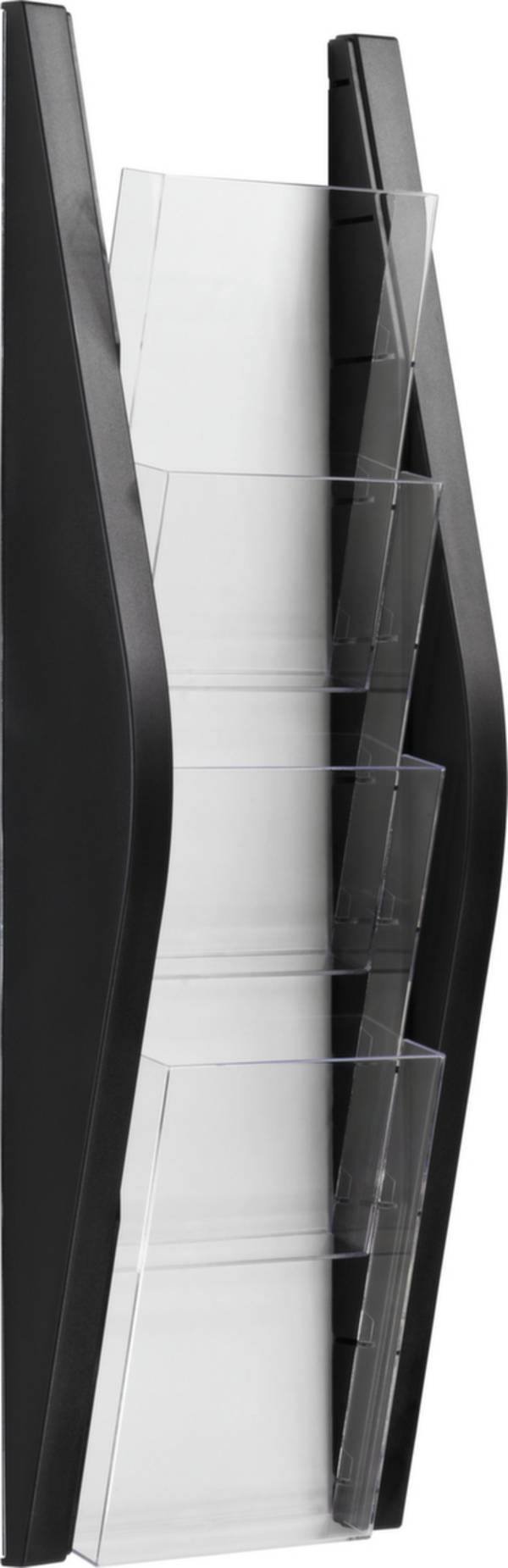 Wandprospekthalter,HxBxT 540x169x80mm,f. 4xDIN lang,Ablage(n) transparent,Gestell schwarz