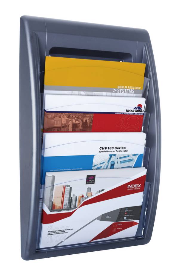 Wandprospekthalter,HxBxT 650x395x95mm,f. 4xFormat 240x320mm,Ablage(n) transparent,Gestell anthrazit