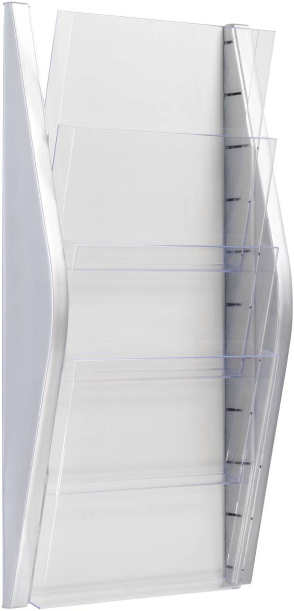 Wandprospekthalter,HxBxT 540x280x80mm,f. 4xDIN A4,Ablage(n) transparent,Gestell silber