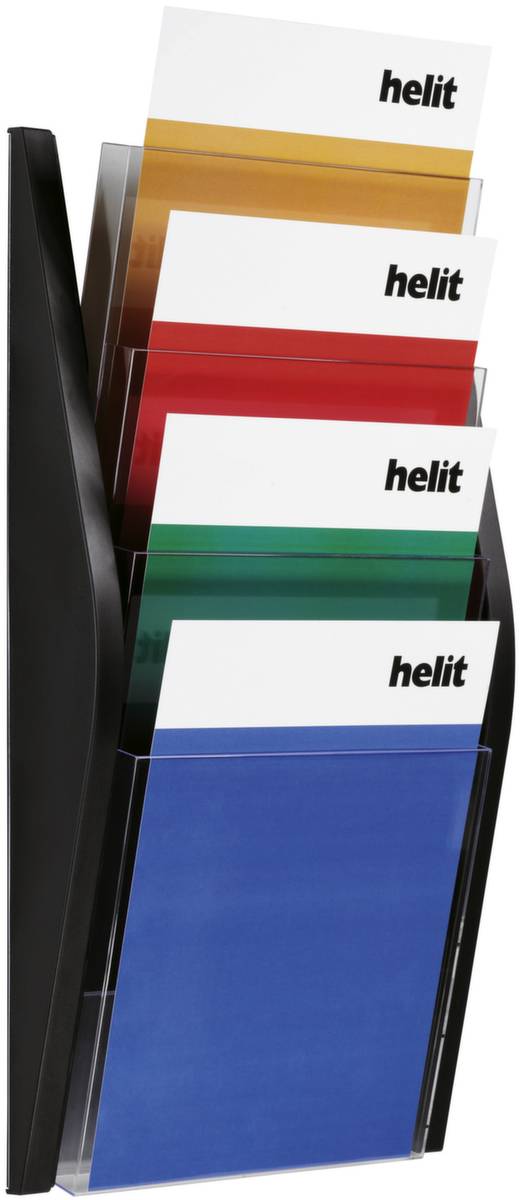 Wandprospekthalter,HxBxT 540x280x80mm,f. 4xDIN A4,Ablage(n) transparent,Gestell schwarz-1