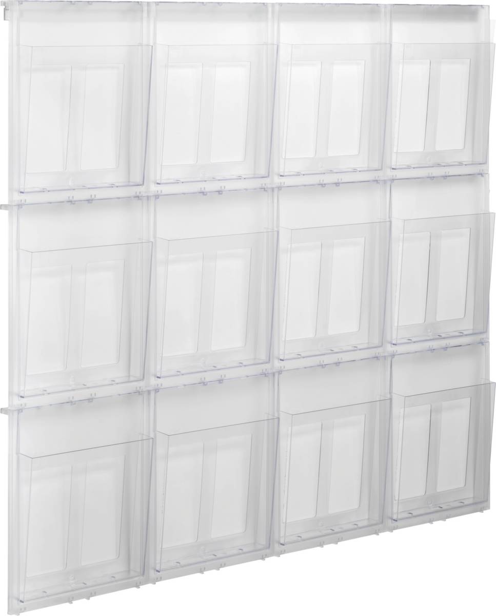 Wandprospekthalter,HxBxT 978x1136x54mm,f. 12xDIN A4,Ablage(n) transparent,Gestell transparent-0