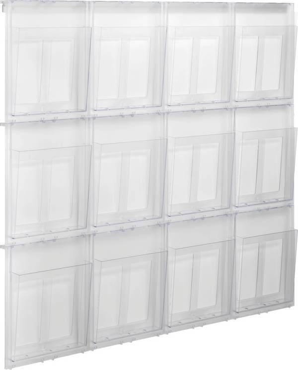 Wandprospekthalter,HxBxT 978x1136x54mm,f. 12xDIN A4,Ablage(n) transparent,Gestell transparent