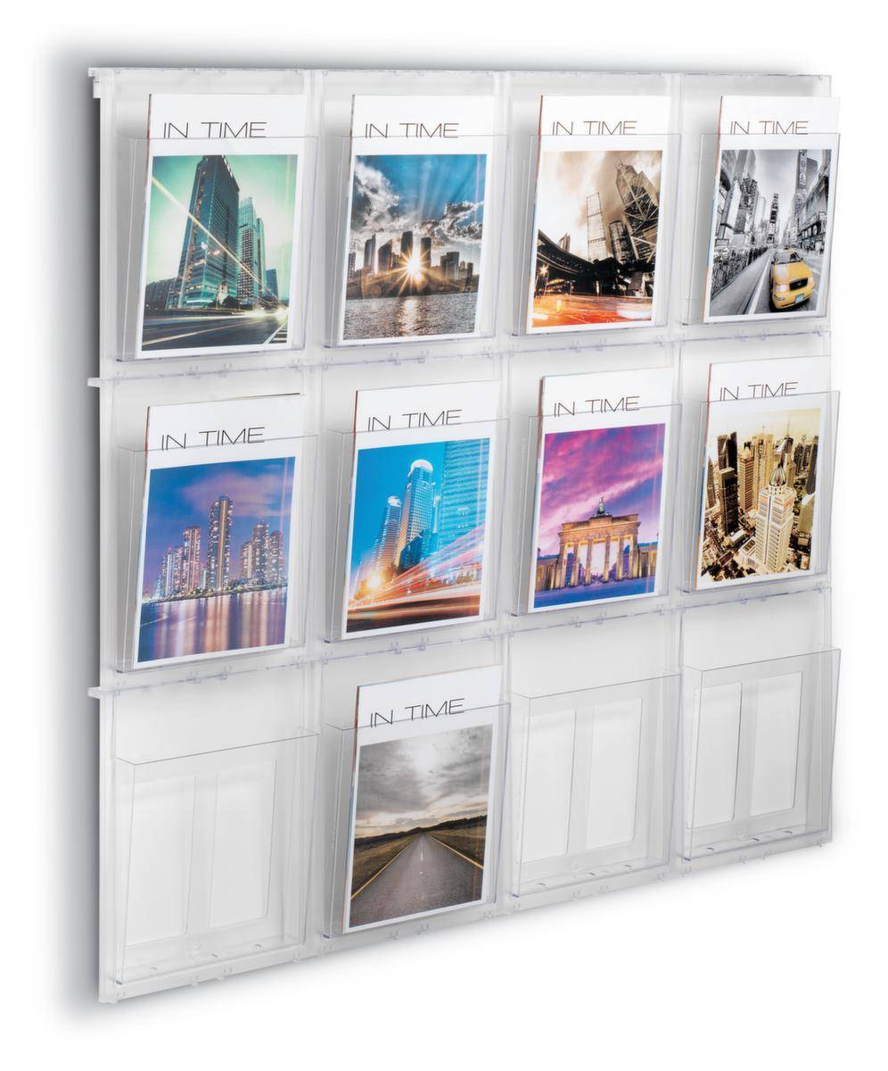 Wandprospekthalter,HxBxT 978x1136x54mm,f. 12xDIN A4,Ablage(n) transparent,Gestell transparent-1