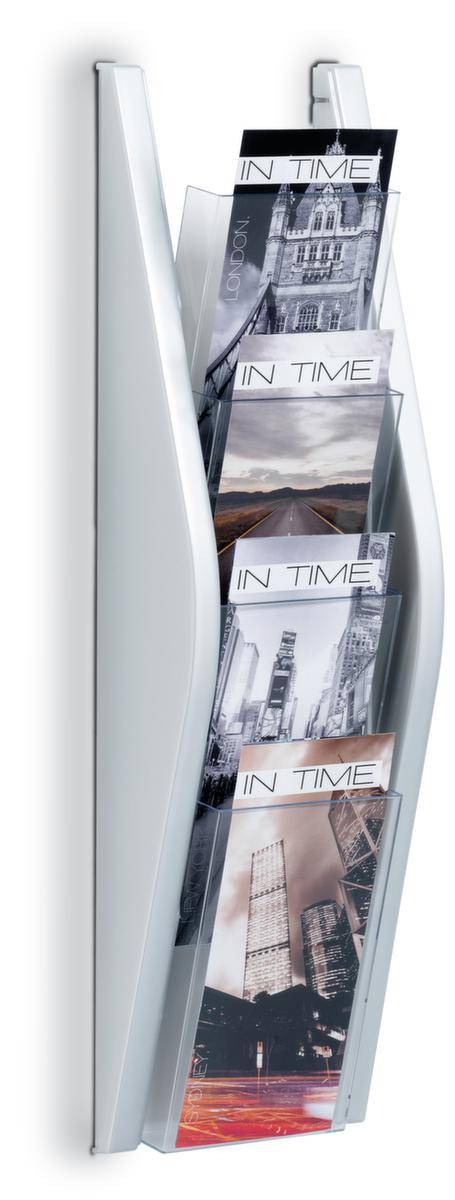 Wandprospekthalter,HxBxT 540x169x80mm,f. 4xDIN lang,Ablage(n) transparent,Gestell silber-0