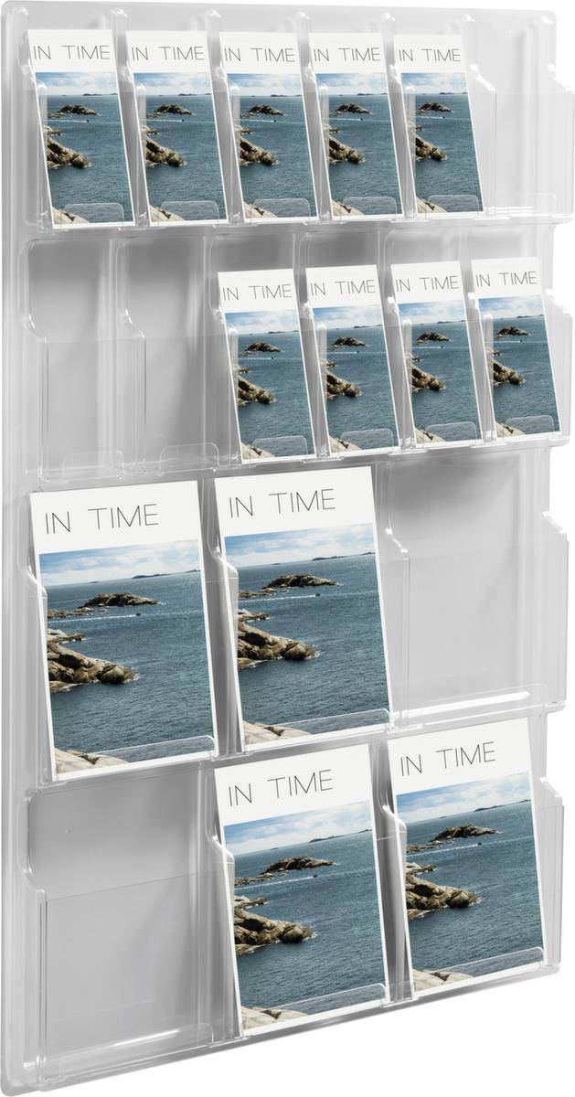 Wandprospekthalter,HxBxT 1157x766x51mm,f. 6xDIN A4/12xDIN lang,Ablage(n) transparent,Gestell transparent-1