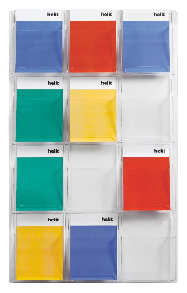 Wandprospekthalter,HxBxT 1260x766x51mm,f. 12xDIN A4,Ablage(n) transparent,Gestell transparent-0