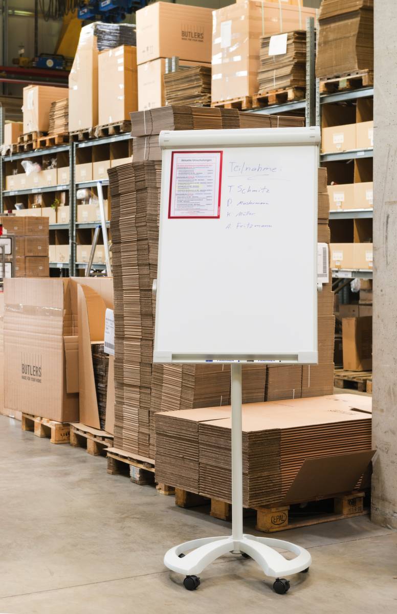 Flipchart,H 1820-2000mm,Tafel HxB 950x670mm,magnethaftend,m. 2 Papierhalter,Ablageschale,Gestell hellgrau,5 Rollen-3