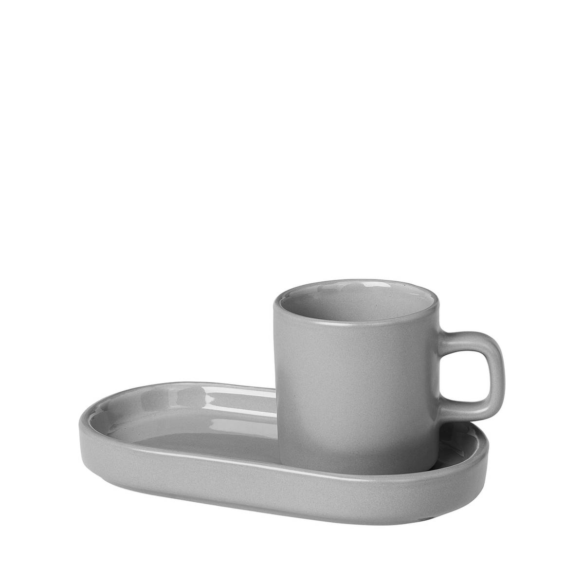Espressotassen-Set,2 Tassen,2 Ablagen,Keramik,grau,50ml je Tasse-0
