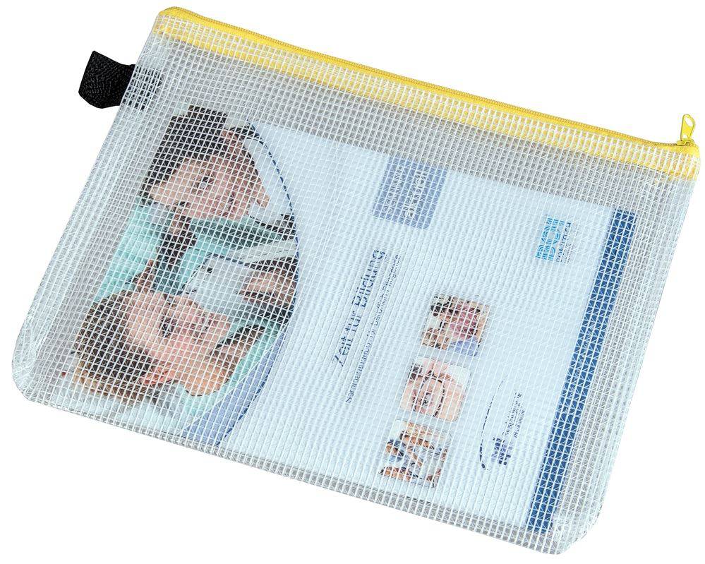Reißverschlussbeutel,DIN A5,PVC,transparent,Reißverschluss gelb-0