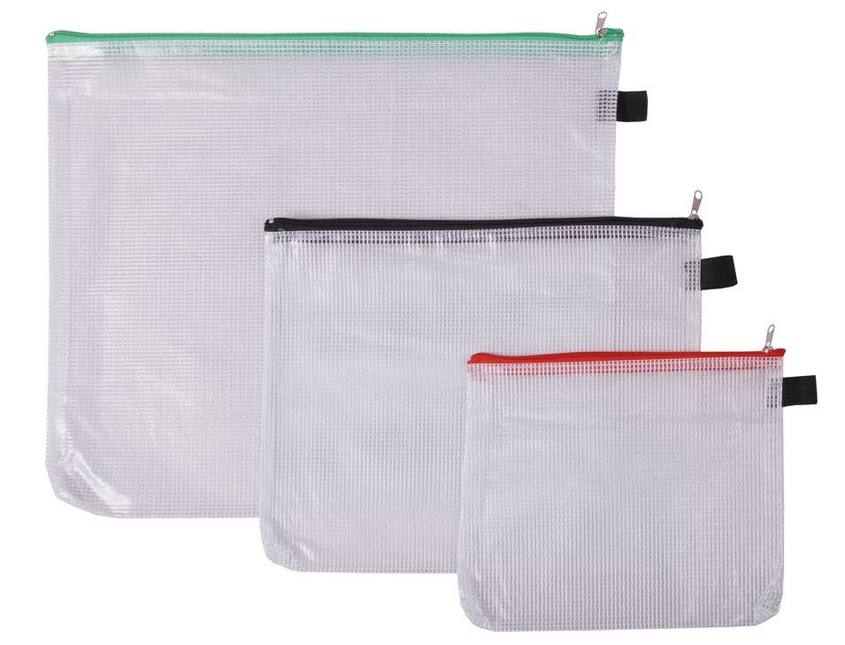 Reißverschlussbeutel-Set,DIN B4/DIN B5/DIN B6,PVC,transparent,Reißverschluss farblich sortiert